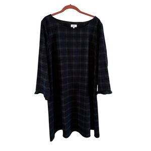 Crown & Ivy Long Sleeve Plaid Dress - Navy and Green